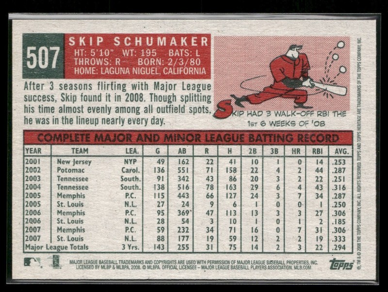 2008 Topps Heritage High Number - Skip Schumaker #507 STL Cardinals NM gallery