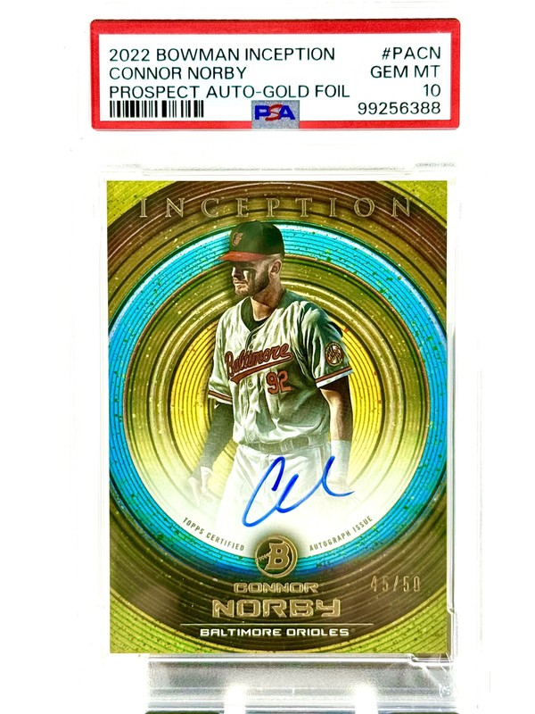 2022 Bowman Inception – Prospect Autographs Connor Norby Gold Foil /50