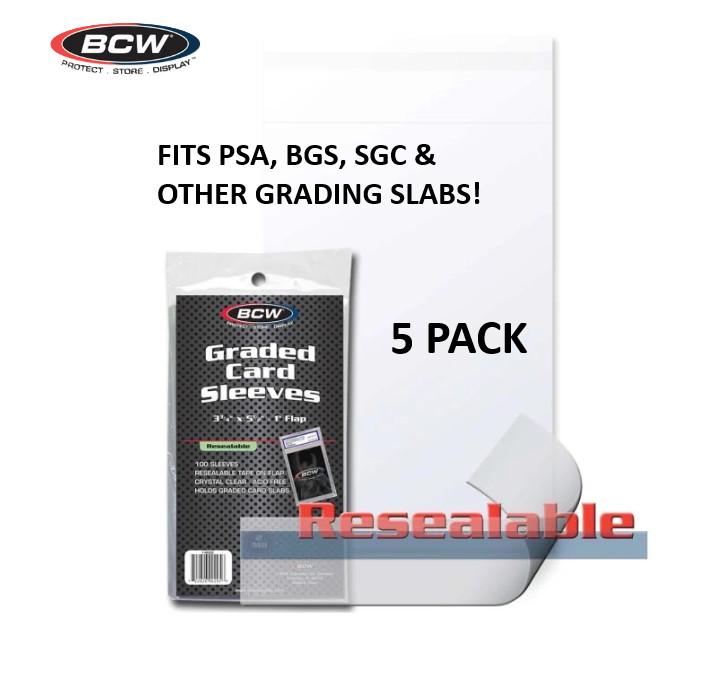 BCW (New) Resealable Graded Card Sleeves – 5 Pack (500ct) Fits PSA, BGS, SGC +