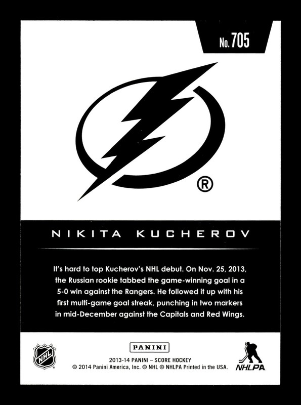 604 misc . 2013-14 score . #705 Nikita Kucherov Tampa . RC ROOKIE HOT ROOKIES gallery