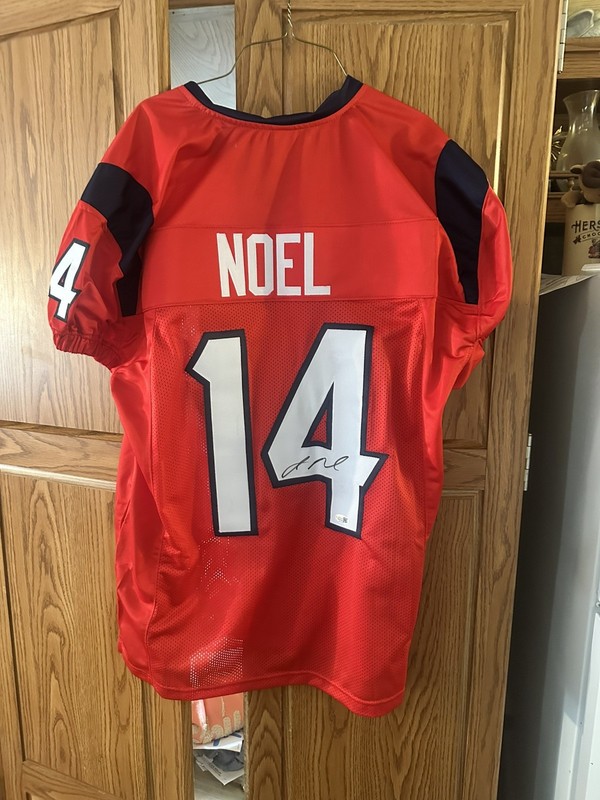 Autographed Signed Jaylin Noel Houston Red Football Jersey #14 JSA COA