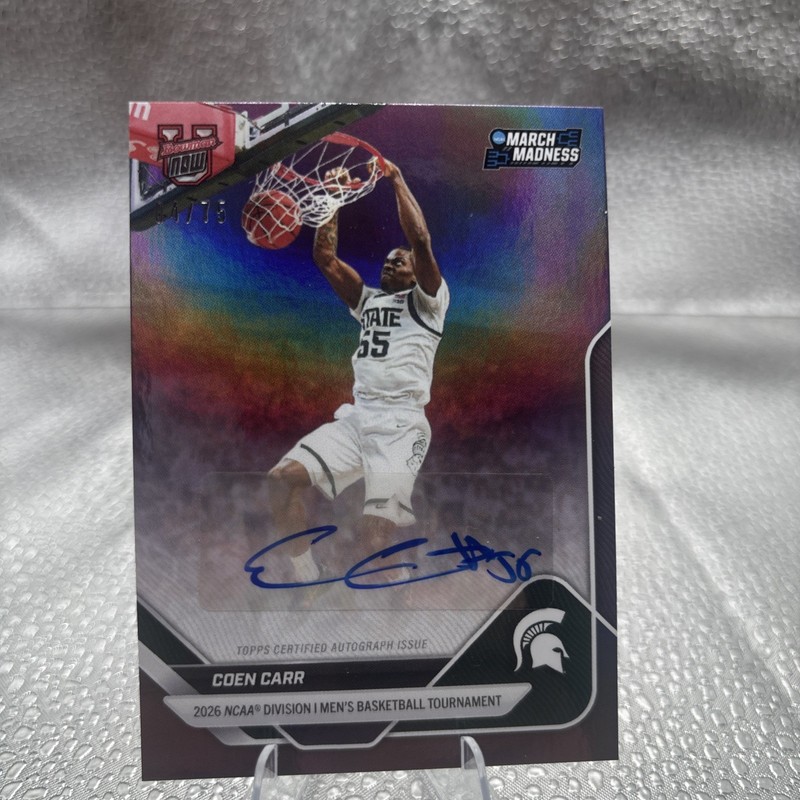2025-26 Bowman U NOW March Madness Coen Carr Foil Auto /75 #41-A Michigan State