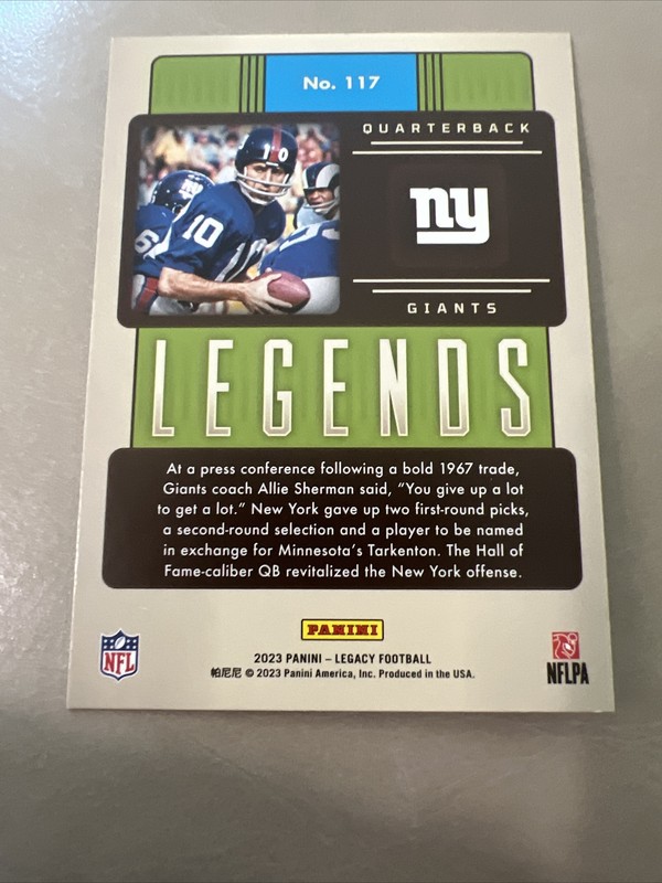 2023 Panini Legacy #117 Fran Tarkenton Legends New York Giants gallery