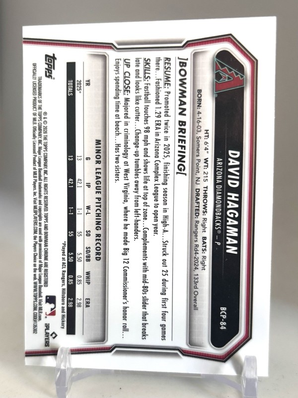 2026 Bowman Chrome David Hangman /125 1st Aqua Geo Refr. (RC) #BCP-84 D-Backs gallery