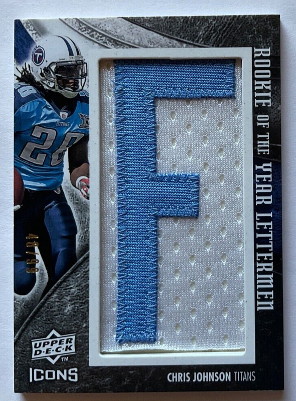 CHRIS JOHNSON TITANS 2008 UD ICONS IMMORTAL LETTERMEN “F” 48/99 for AFC OFF ROY