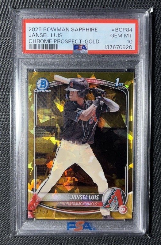2025 Bowman Sapphire Jansel Luis 1st Gold /50 #BCP-84 Psa 10