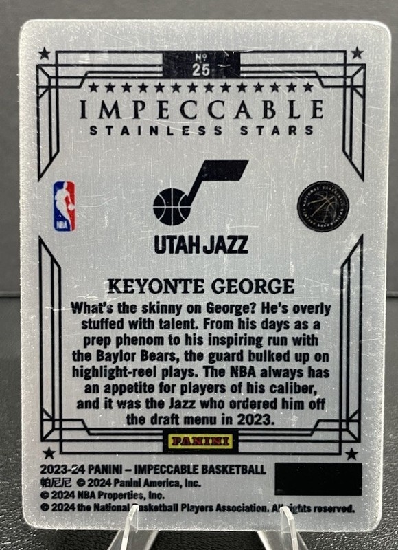 2023-24 Panini Impeccable Stainless Stars Keyonte George Rookie Card Insert #25 gallery