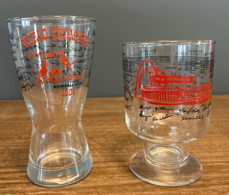 St Louis Cardinals World Champion 1964 & 1967 Team Signature Glasses