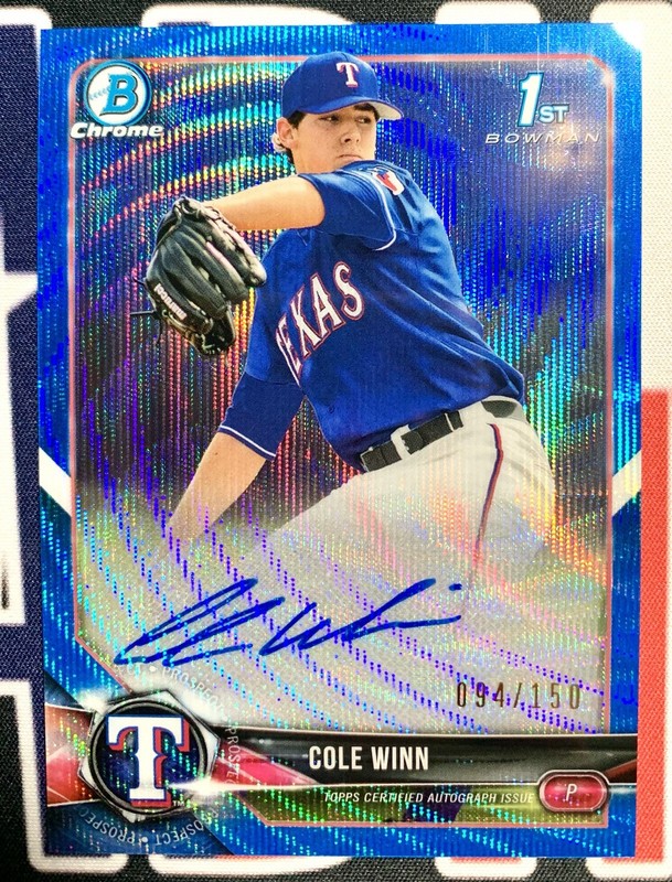 2018 Bowman Draft Chrome Draft Pick Autographs COLE WINN #CDA-CW Blue Wave /150