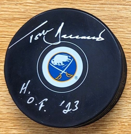 Autographed TOM BARRASSO “HOF 23” Buffalo Sabres Hockey Puck w/Show ticket