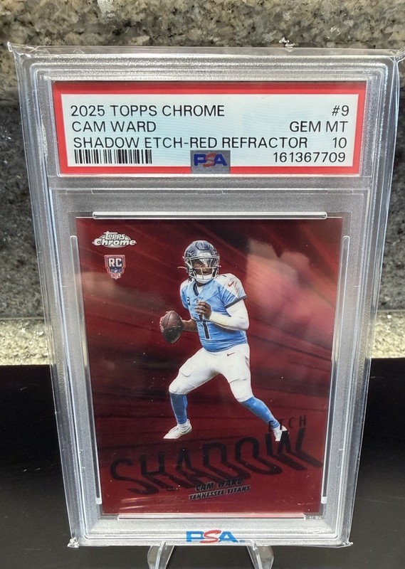 2025 Topps Chrome – Cam Ward #SE-9 Shadow Etch Red Refractor /5 (RC) PSA 10