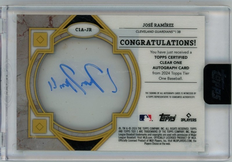 2024 Topps Tier One Jose Ramirez Clear One On Card Auto Signature 1/5 MLB gallery