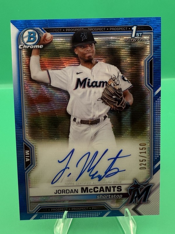 2021 Bowman Chrome Draft Jordan McCants 1st Bowman Blue RC Wave Auto /150 Marlin