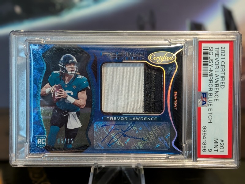 2021 Panini Certified Trevor Lawrence RPA Blue Etch Freshman Fabric /15 RC