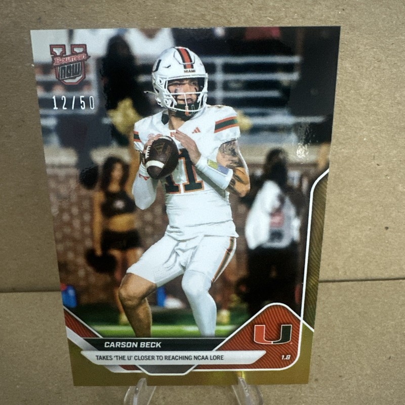 2025 Topps Bowman U Now Football Carson Beck #65 Gold Foil 12/50 – Miami