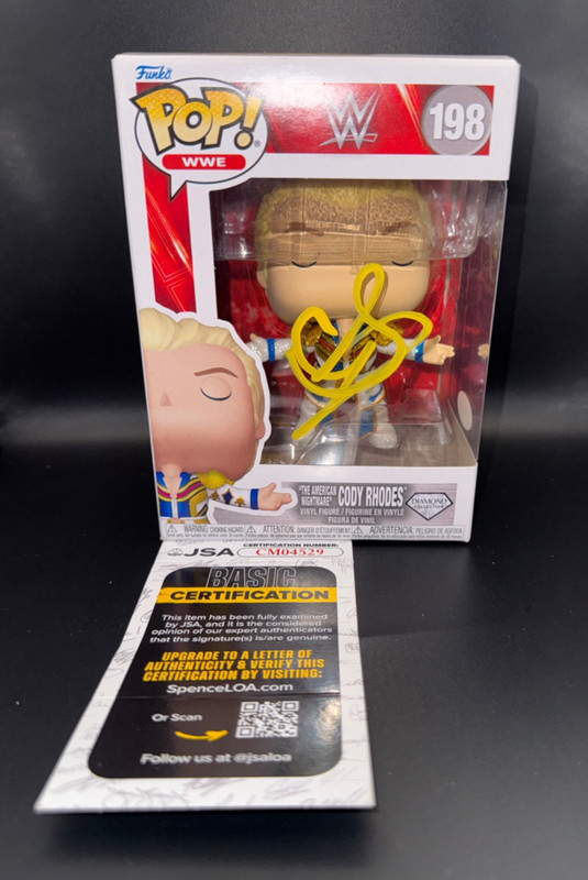 CODY RHODES signed autographed WWE FUNKO POP FIGURE #198 w/ COA JSA