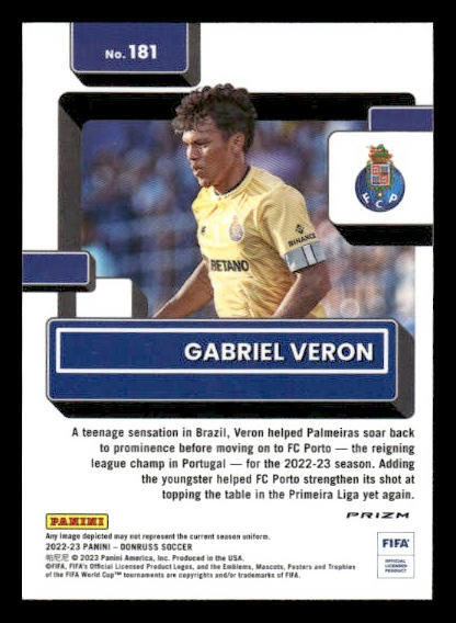 2022-23 Donruss #181 Gabriel Veron Rookie Optic Holo Porto gallery