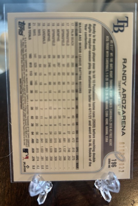 Randy Arozarena 2022 Topps Series 1 Gold 189/2022 #196 gallery