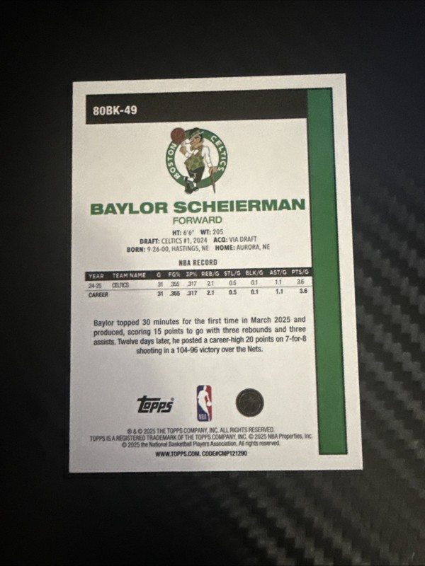 2025-26 Topps - 1980-81 Topps Basketball Baylor Scheierman #80BK-49 gallery