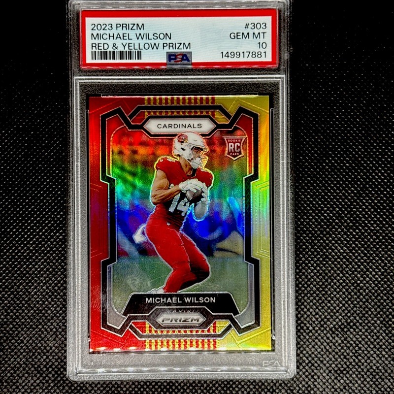 2023 Prizm Football Michael Wilson Red Yellow /8 Cardnials Rc Psa 10