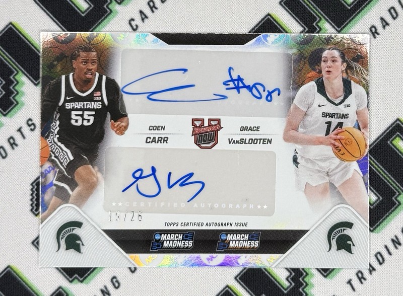 2025-26 Bowman U Now March Madness Coen Carr Grace VanSlooten NCAA DUAL AUTO /26
