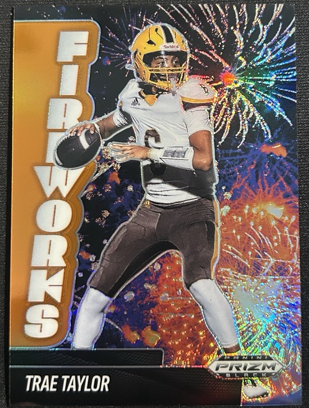 2025 Panini Prizm Black Fireworks Prizms Orange #/49 Trae Taylor #6