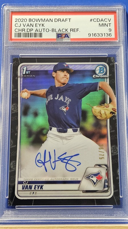 CJ Van Eyk – 2020 Bowman Draft Chrome Autograph Black Refractor PSA 9 #36/75