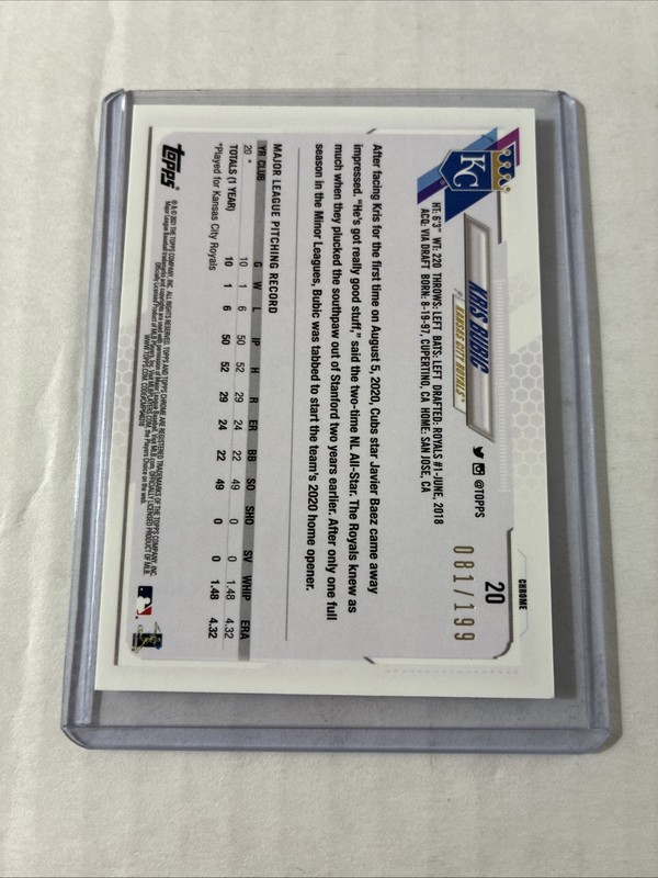 2021 Topps Chrome - Kris Bubic #20 Aqua Wave Refractor /199 (RC) gallery