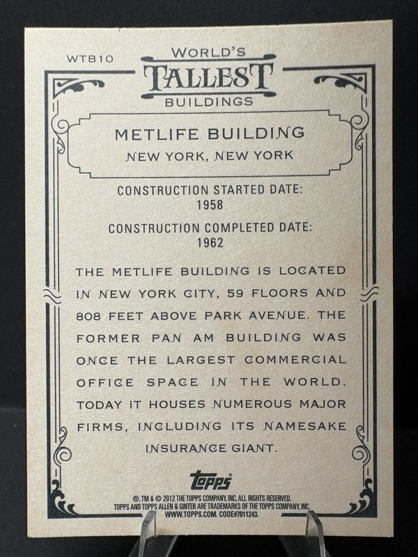 2012 Topps Allen & Ginter's World's Tallest Buildings "Metlife Building" gallery