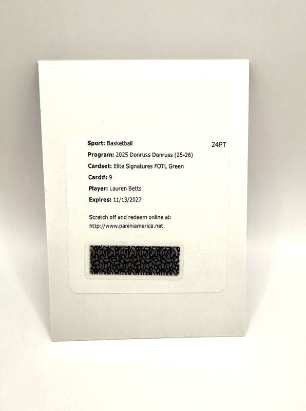 2025 Donruss Basketball Lauren Betts Elite Signatures FOTL Green /6 Redemption