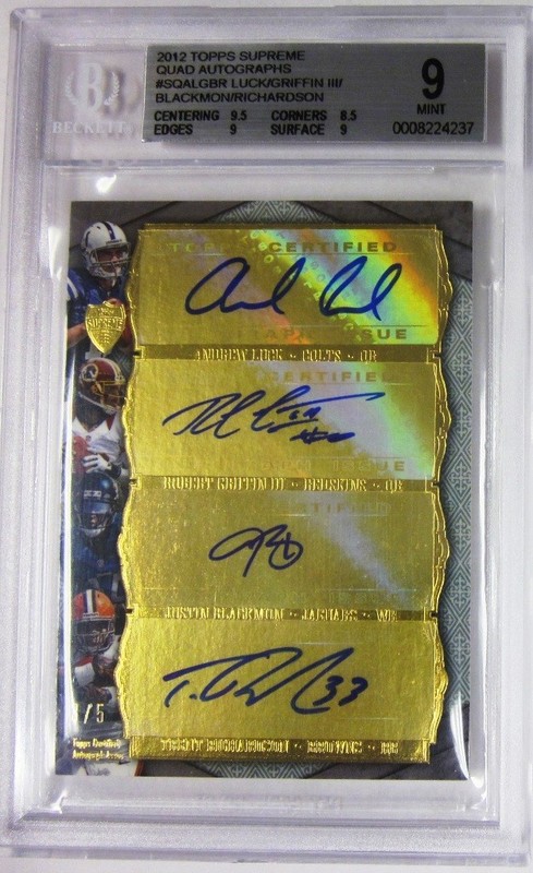 2012 Topps Supreme ANDREW LUCK/RG3/BLACKMON/RICHARDSON AUTO RARE *3/5 MINT BGS 9