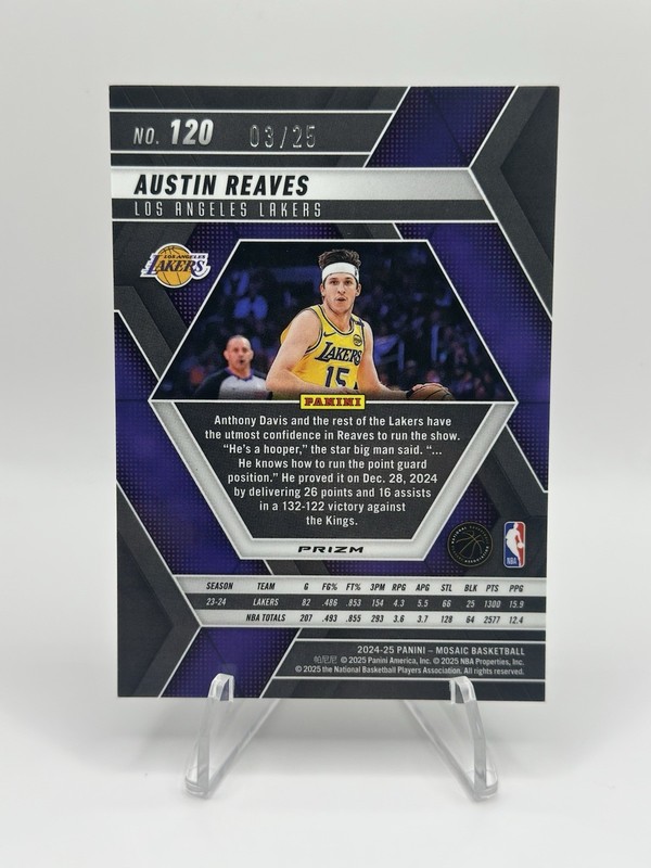 2024-25 Panini Mosaic Austin Reaves #120 White Mosaic Prizm /25 gallery