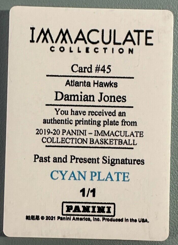 DAMIAN JONES 2019-20 Immaculate Collection PP Signatures Cyan Printing Plate 1/1