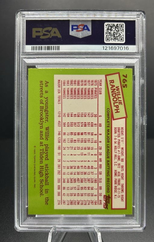 1985 Topps Willie Randolph #765 NY Yankees Collector's Edition Tiffany PSA 5 EX gallery