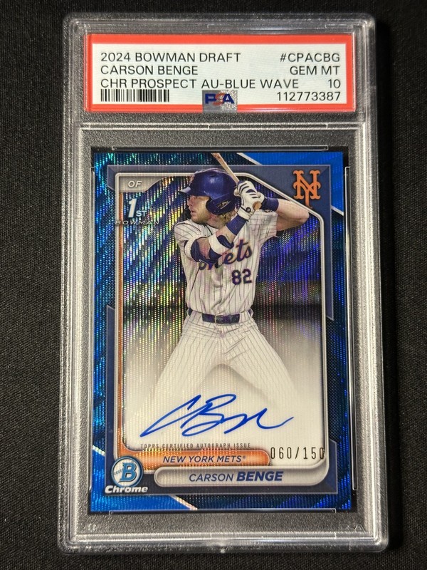 2024 Bowman Draft – Chrome Prospect AUTO Carson Benge BLUE Wave /150 PSA 10 💎