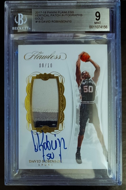 DAVID ROBINSON-2017/18 Flawless Gold (#8/10) 3-COLOR PATCH JERSEY/AUTO BGS:9/10 gallery