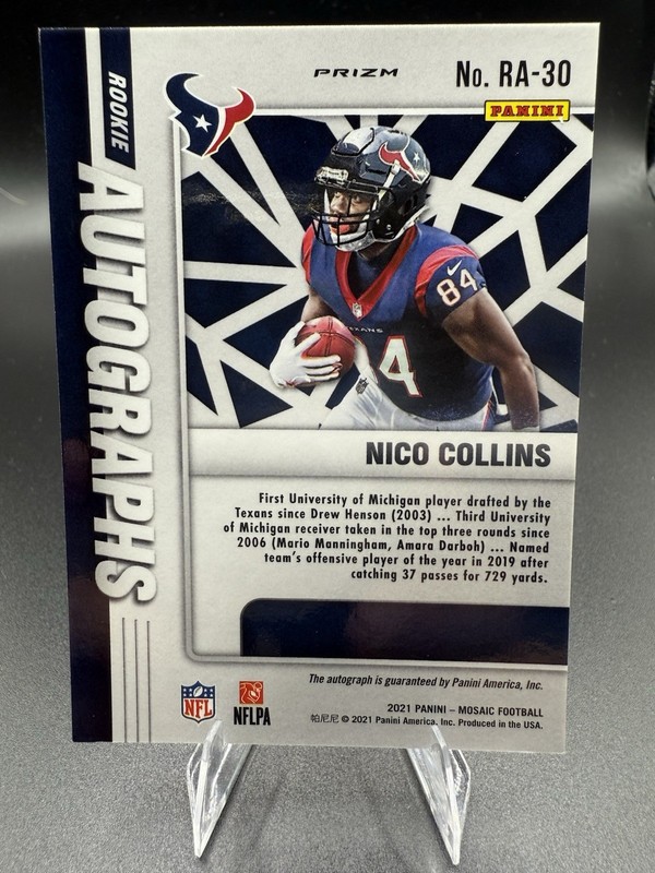 2021 Panini Mosaic Nico Collins Rookie Autograph RC RA-30 Texans Auto gallery