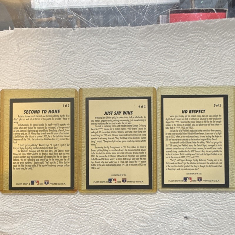 Fleer 1993 Insert Second to None/Just Say Wins/No Respect Complete Set of 3 gallery