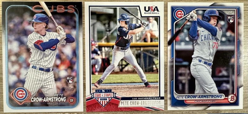 Pete Crow-Armstrong 3 Card Rookie USA Lot RC Topps Bowman Stars & Stripes Cubs