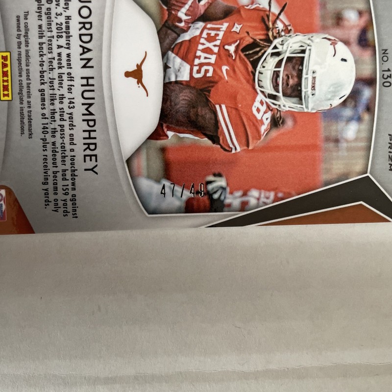 Lil'Jordan Humphrey 2019 Panini Prizm Draft Mojo RC Parallel #130 (03/49) Texas gallery