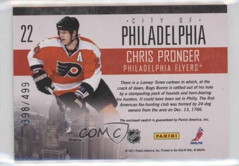 2010-11 Panini Pinnacle City Lights Materials 398/499 Chris Pronger #22 HOF 10gc gallery