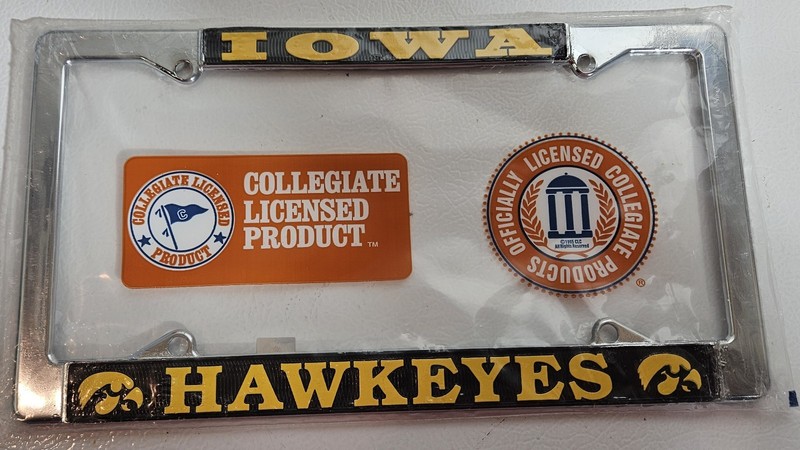 Iowa Hawkeyes Metal License Plate Frame – New – Chrome Finish – Hawks