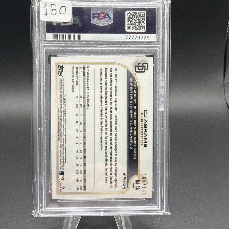 Topps Chrome 2022 C.J. Abrams Aqua Wave Rookie Auto #RA-CA /199 PSA 10/10 gallery