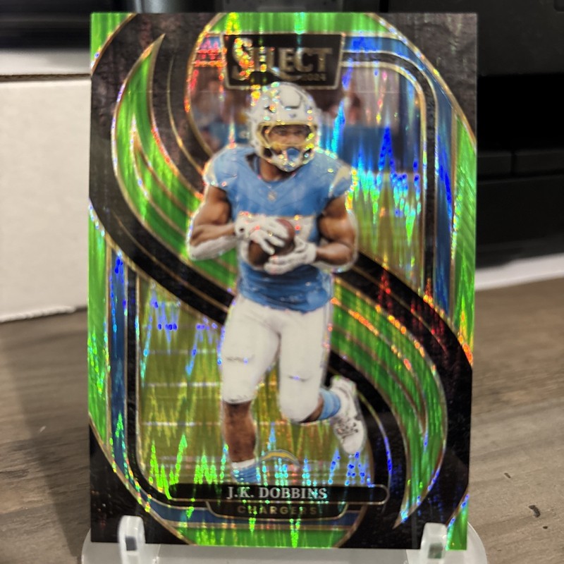 2024 Panini Select – Premier Level J.K. Dobbins #162 Neon Green Shock Prizm /499