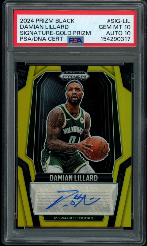 2024-25 Panini Prizm Black Damian Lillard Signatures Gold Prizm Auto #/10 PSA 10