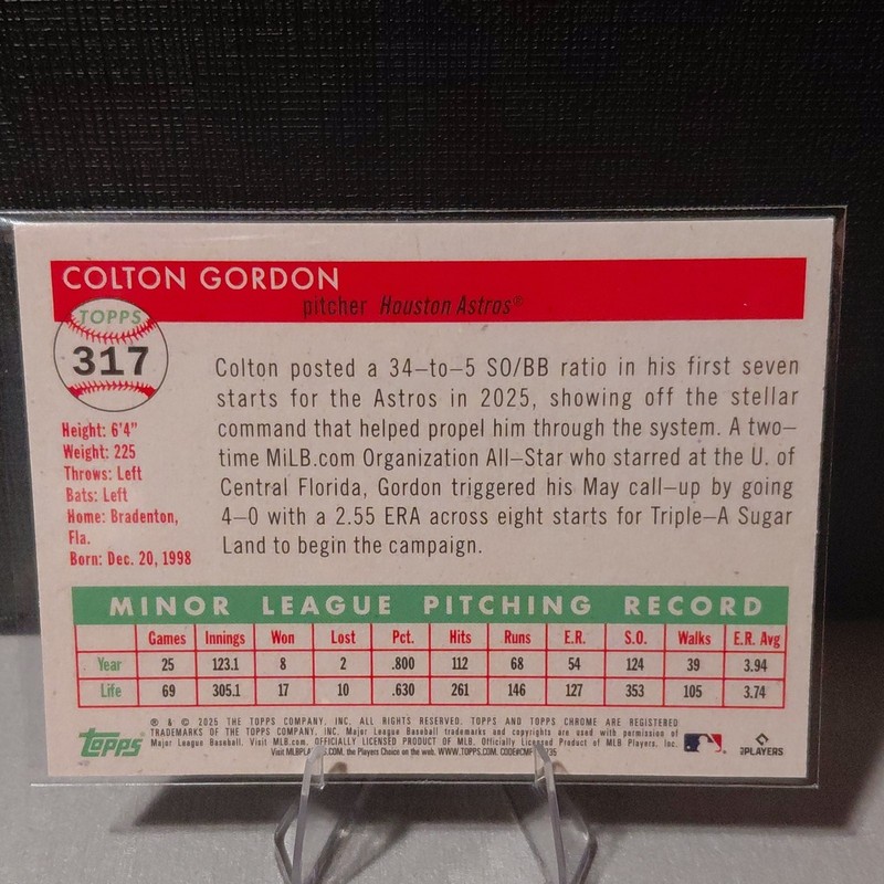 2025 Topps Chrome Platinum Anniversary-Colton Gordon (RC) Toile /75, #317 gallery