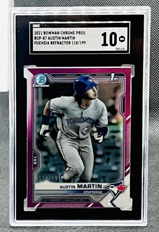 2021 Bowman Chrome Pros Fuchsia Refractor Austin Martin 118/199 Rookie