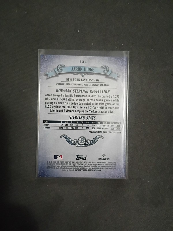 2026 Bowman Chrome Aaron Judge Sterling Relevation Insert New York Yankees BST-4 gallery