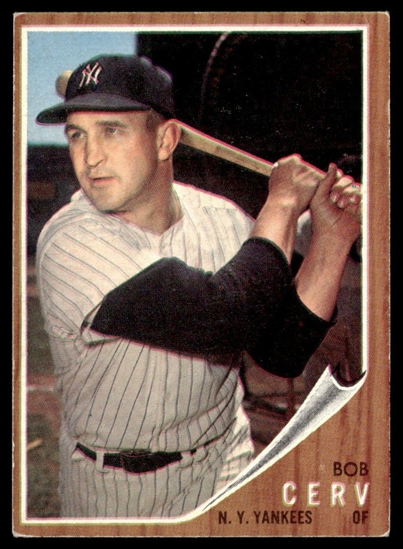 1962 Topps Baseball Card Bob Cerv New York Yankees #169 EX+