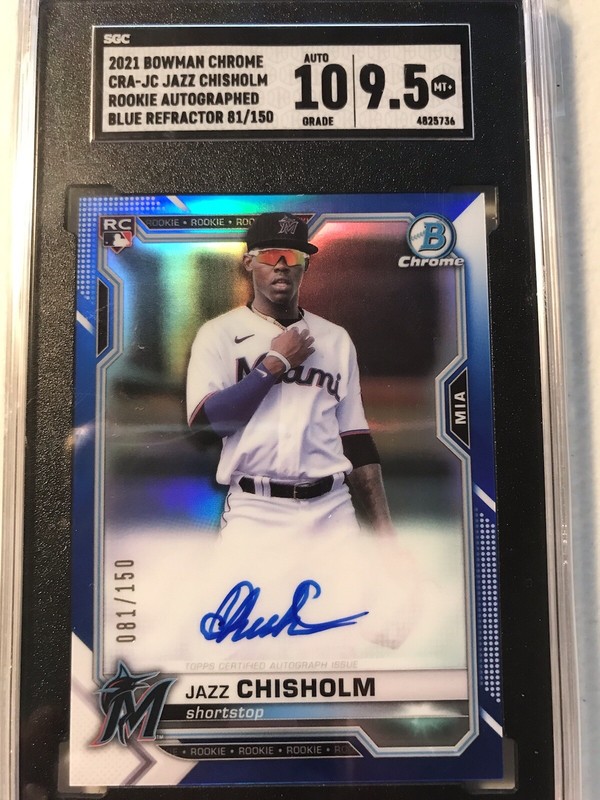 2021 Bowman Chrome Blue Refractor Jazz Chisholm SGC 9.5 Mint+ Rookie Auto RC